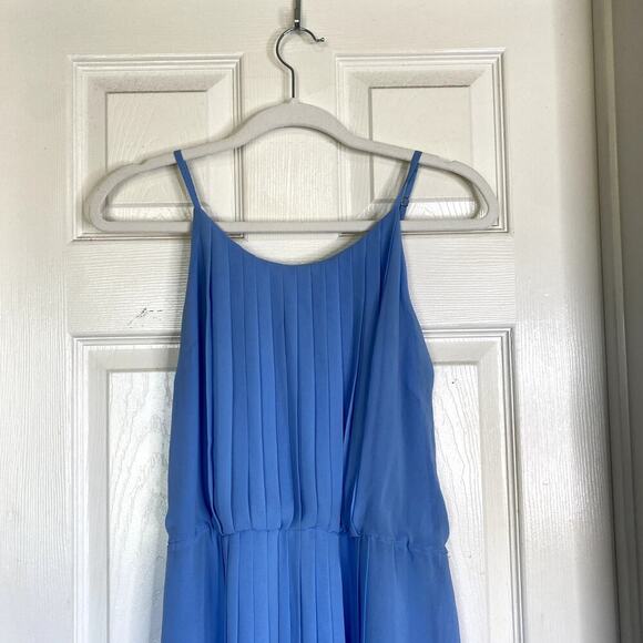 SANDRO Paris Pleated Midi Dress Blue Size 2 Summer Lightweight - Picture 3 of 8